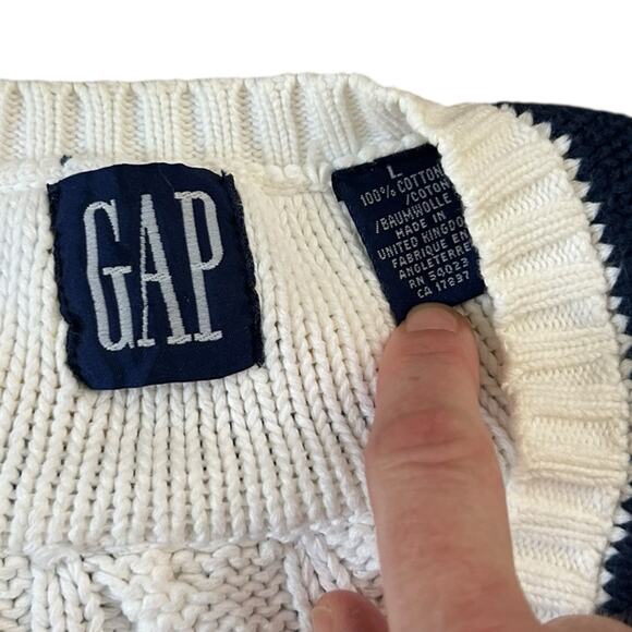 Vintage GAP White Cable Knit Cricket Sweater Preppy Tennis Sweater / Large - - Picture 4 of 5